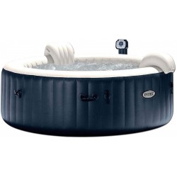 28409E PureSpa 6 Person Home Inflatable Portable Heated Round Hot Tub Spa 85-inch x 28-inch with 170 Bubble Jets and Built in Heat Pump, Blue